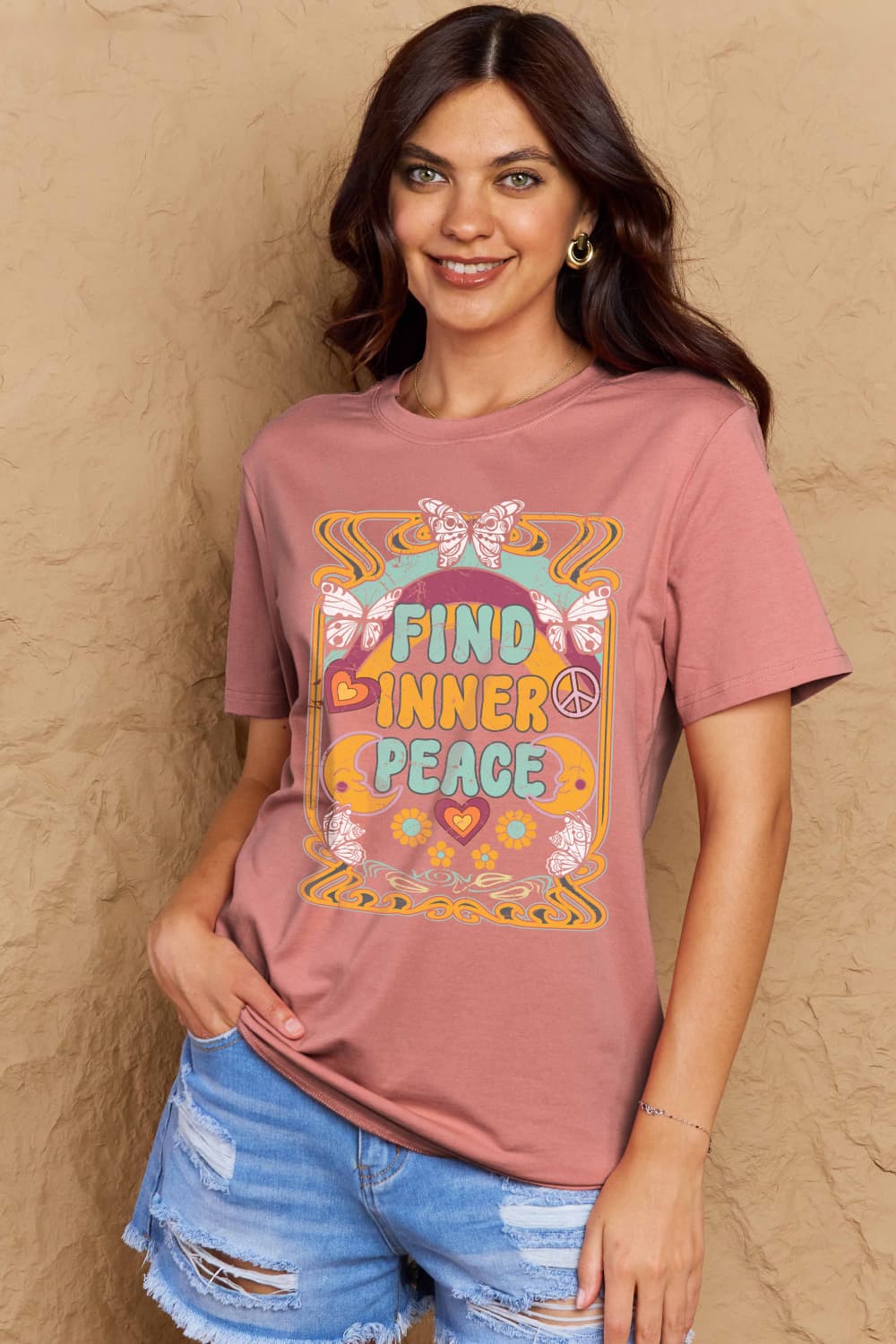 Honeybee Mumford's Simply Love Full Size FIND INNER PEACE Graphic Cotton T-Shirt