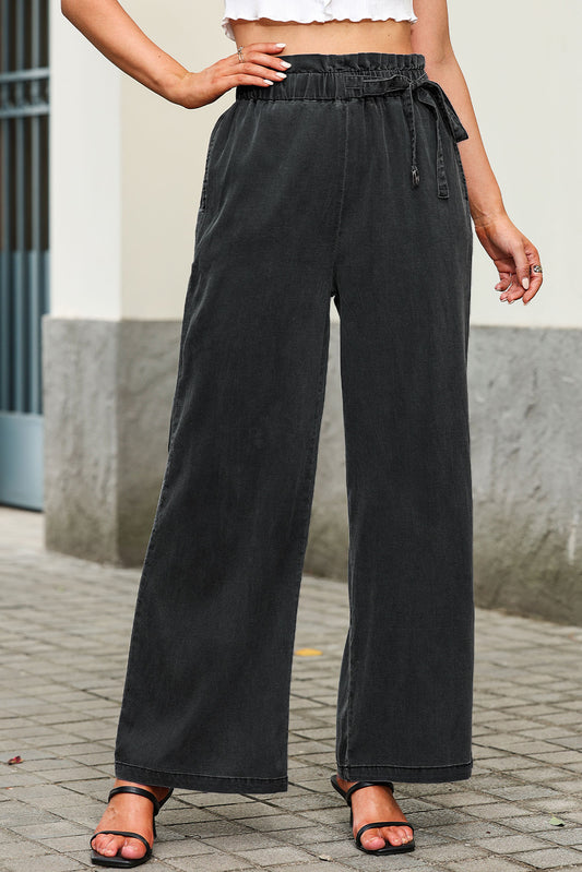 Honeybee Mumford's Black High Waist Pocketed Wide Leg Tencel Jeans