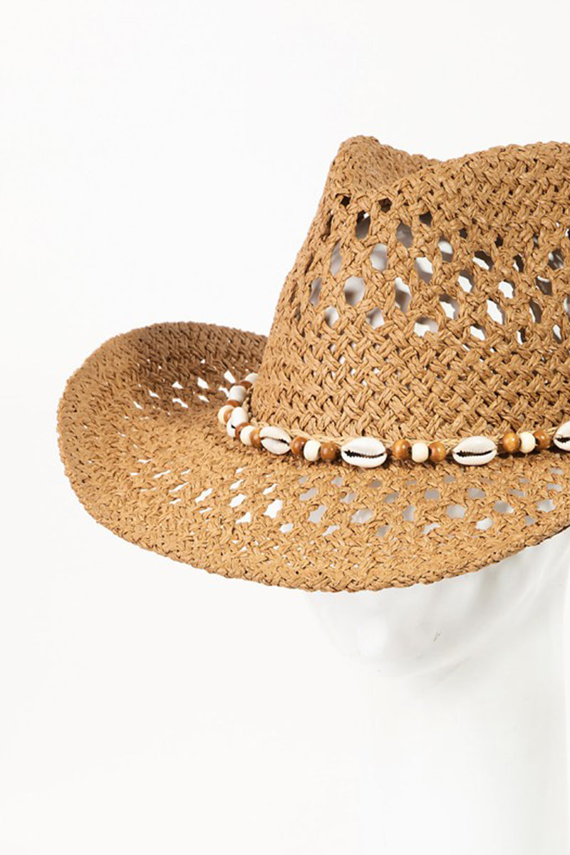 Honeybee Mumford's Cowrie Shell Beaded String Straw Hat