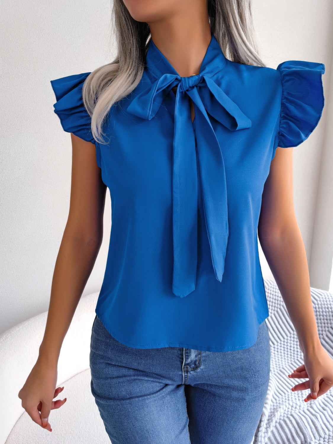 Honeybee Mumford's Tie Neck Cap Sleeve Blouse