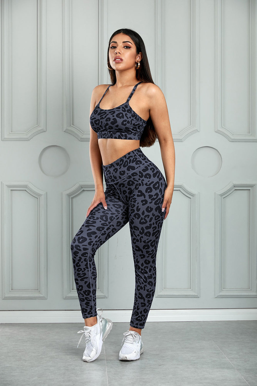 Honeybee Mumford's Leopard Cutout Sports Bra and Leggings Set