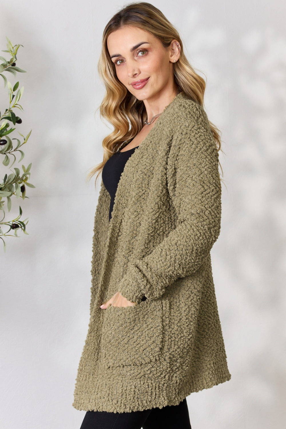 Honeybee Mumford's Falling For You Full Size Open Front Popcorn Cardigan