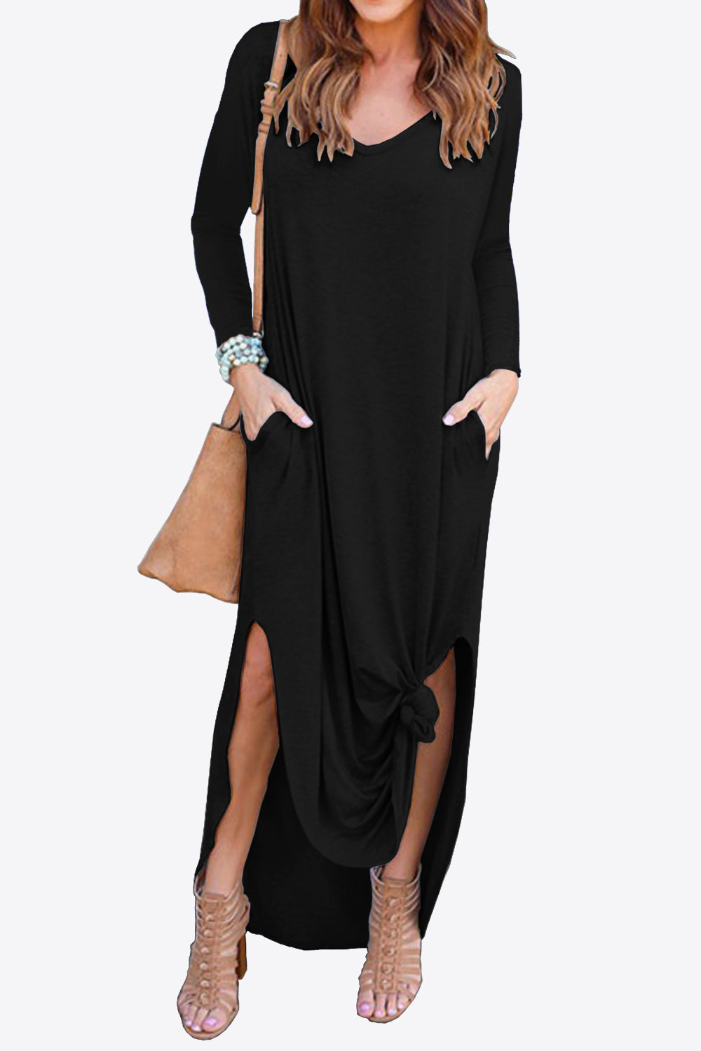 Honeybee Mumford's Split Long Sleeve V-Neck Maxi Dress