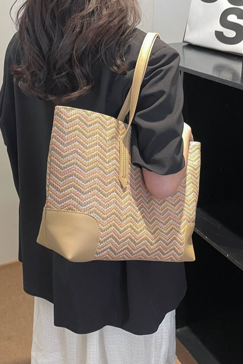 Honeybee Mumford's Chevron Straw Tote Bag