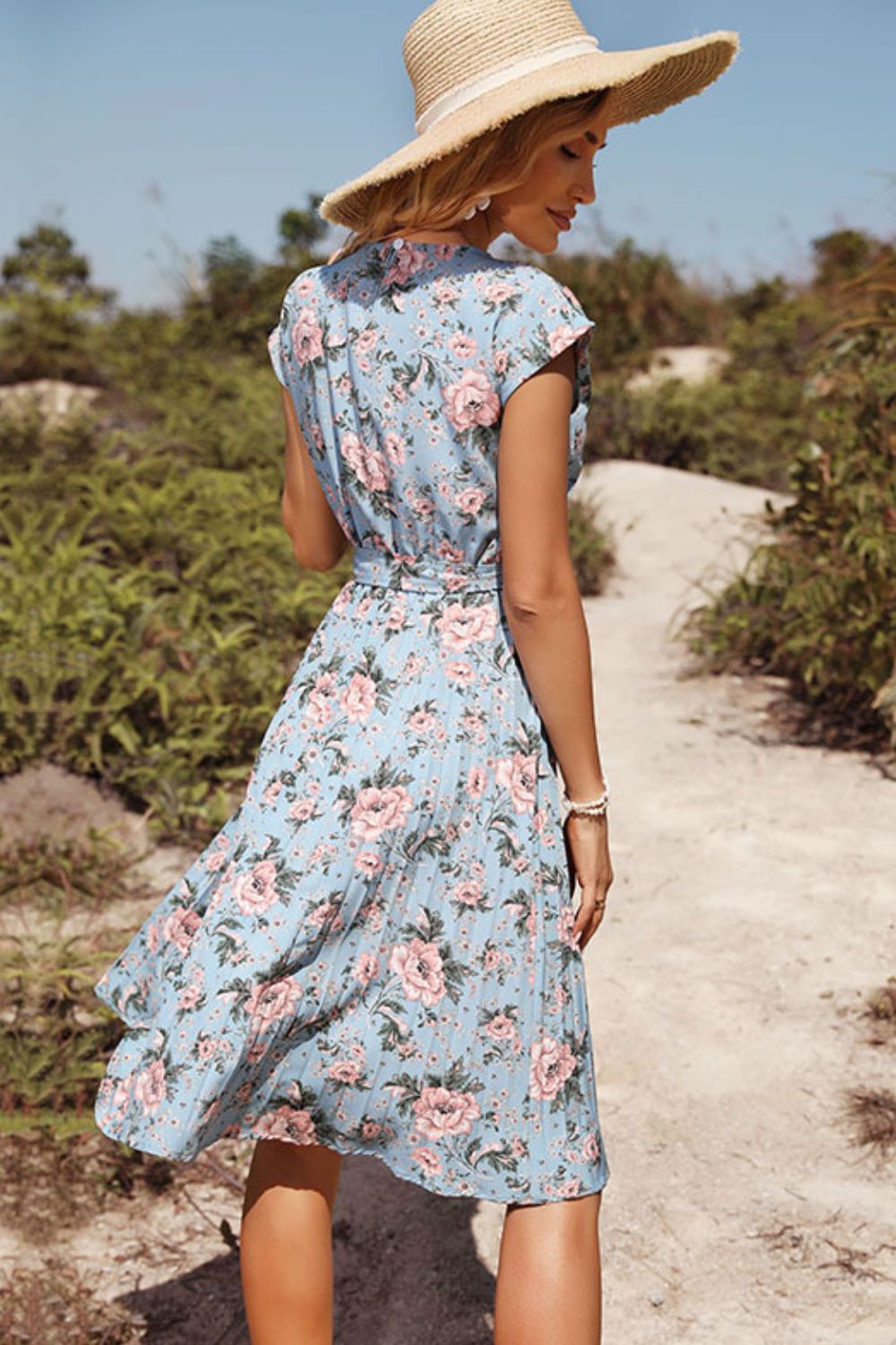 Honeybee Mumford's Floral Tie-Waist Pleated Dress