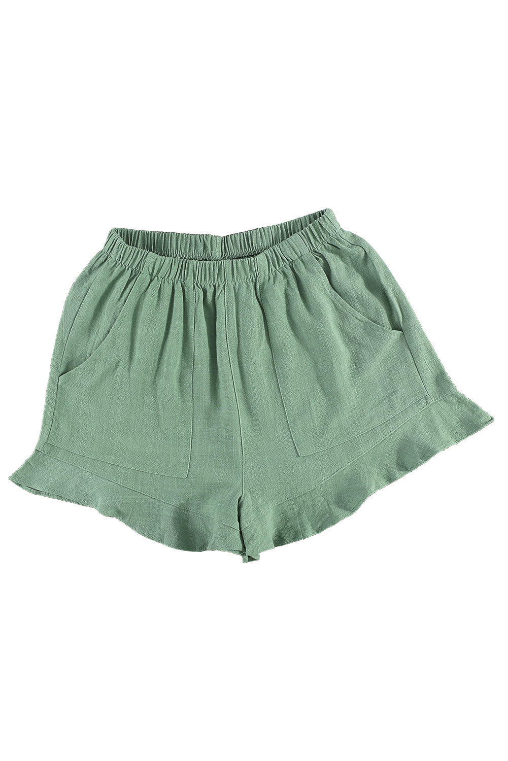 Honeybee Mumford's Green High Waist Pocketed Ruffle Shorts