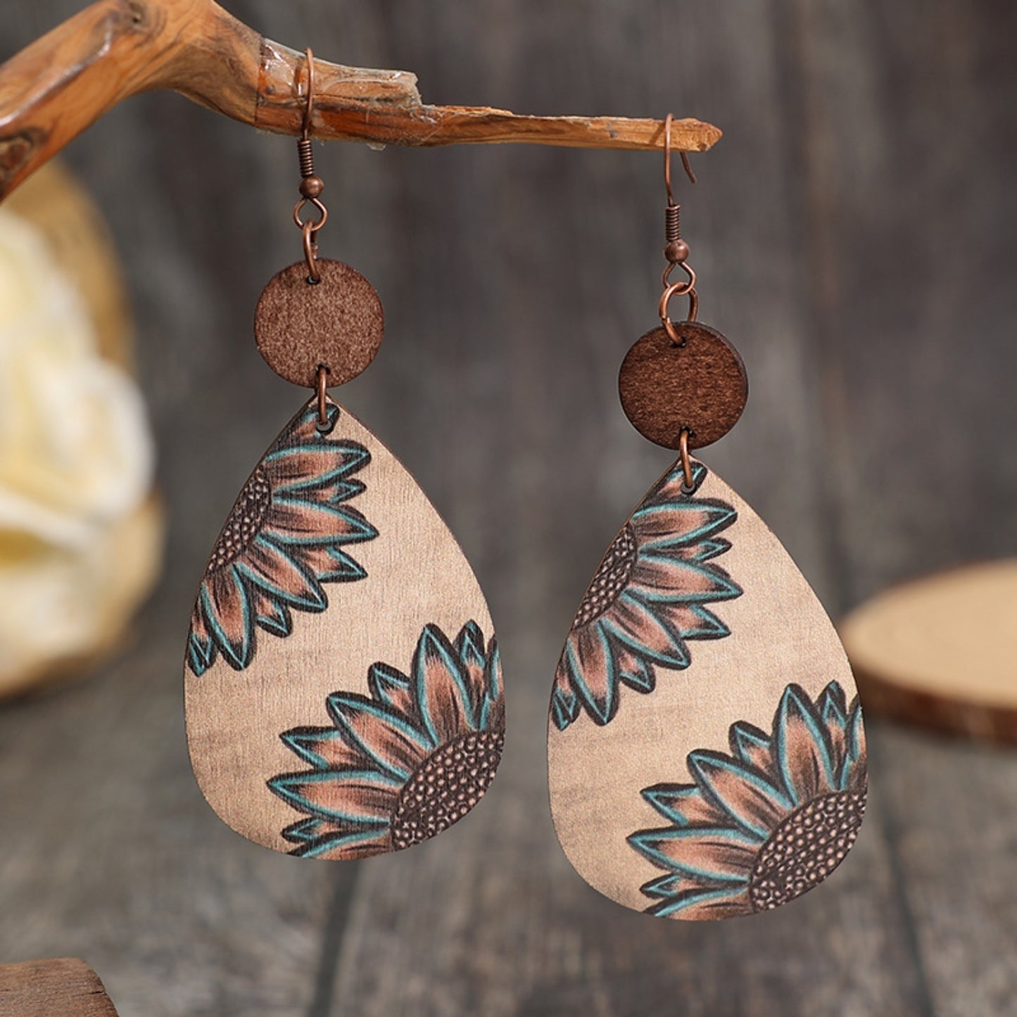 honeybee Mumford's Wooden Iron Hook Dangle Earrings