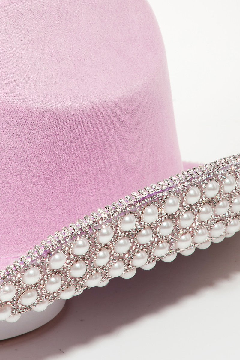 Honeybee Mumford's Pave Rhinestone Pearl Trim Cowboy Hat