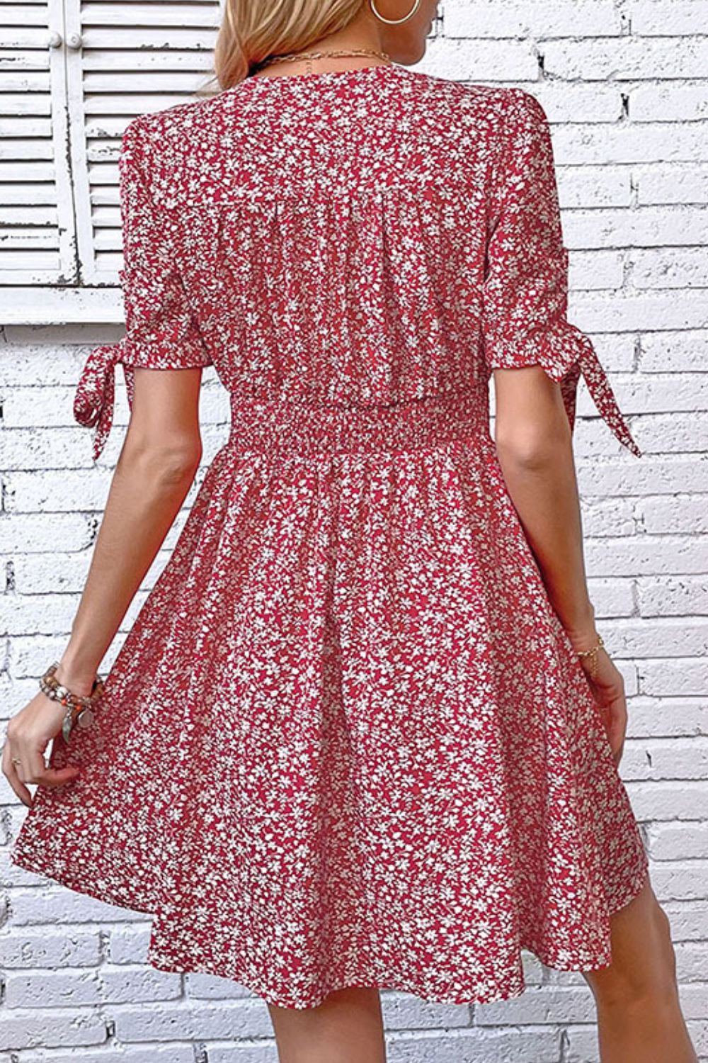 Honeybee Mumford's Floral Tied Puff Sleeve Button Front Dress