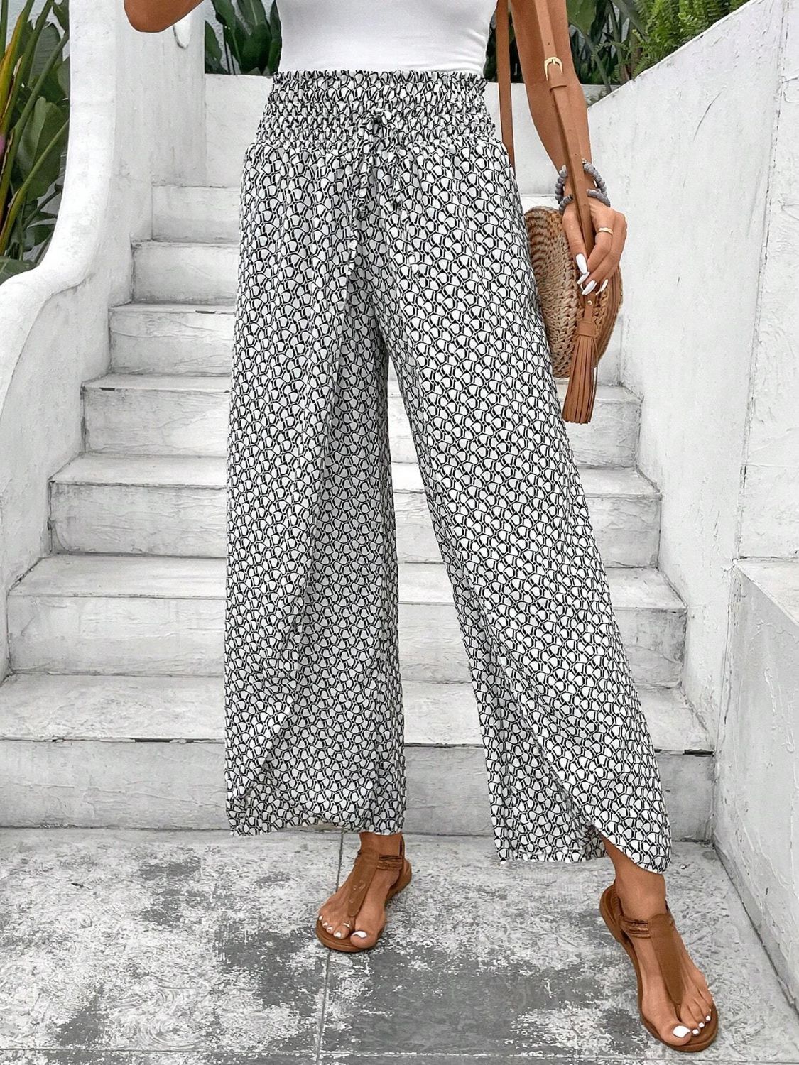 Honeybee Mumford's Tied Printed Wide Leg Pants