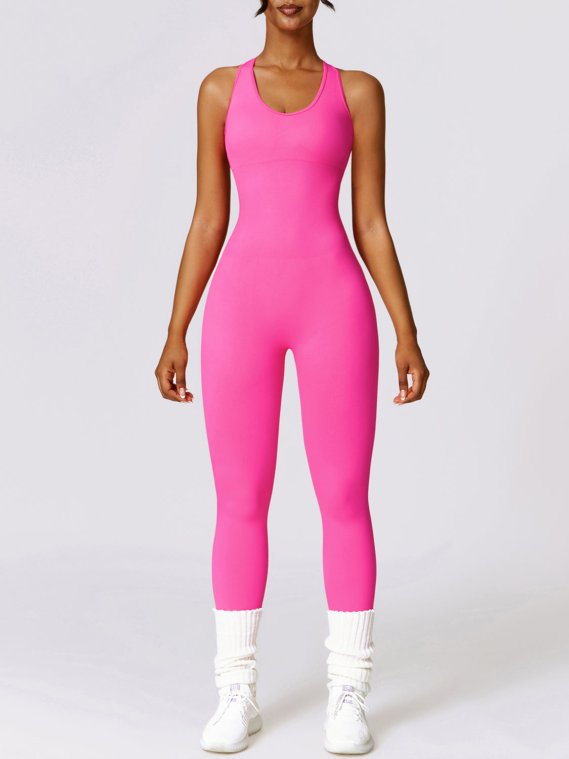 honeybee Mumford's Sleeveless Cutout Racerback Active Jumpsuit (Hot Pink , Black, Brown and more)