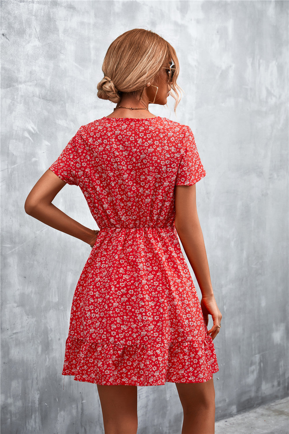 Honeybee Mumford's Ditsy Floral V-Neck Short Sleeve Dress