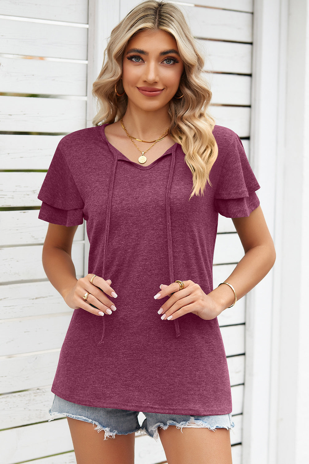 Honeybee Mumford's Tie Waist Flutter Sleeve Blouse