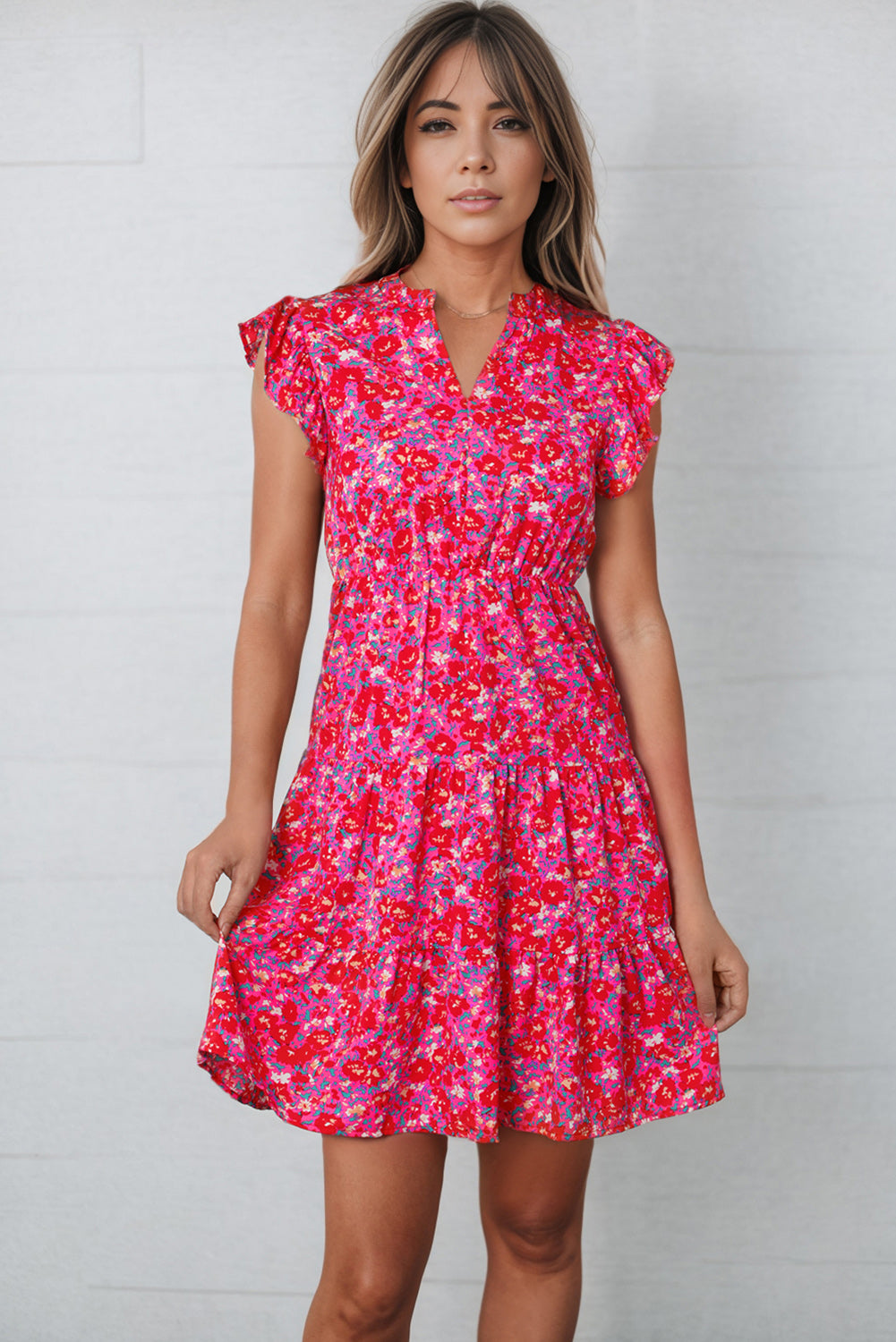 Honeybee Mumford's Print Floral Mini/short Dress w/Cap Sleeve