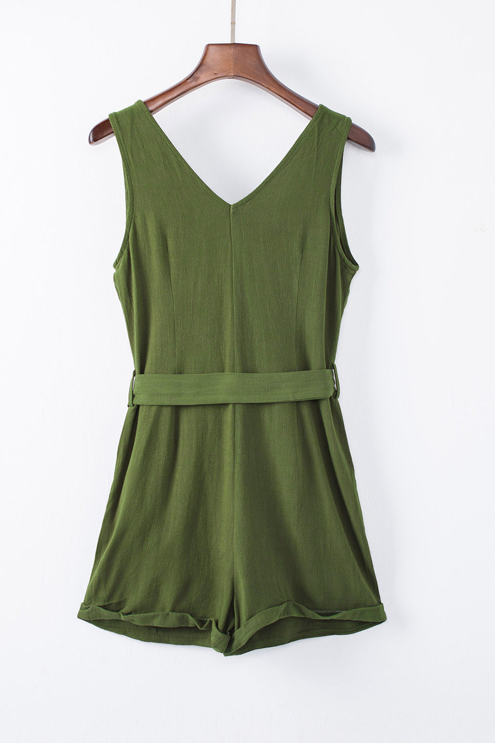 Honeybee Mumford's Green Button V Neck Romper with Belt