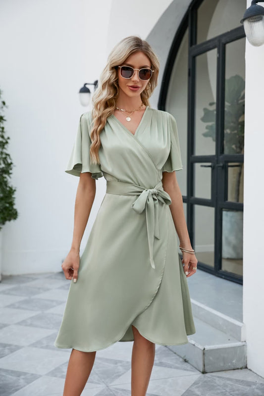 Honeybee Mumford's Tie Waist Flutter Sleeve Surplice Dress