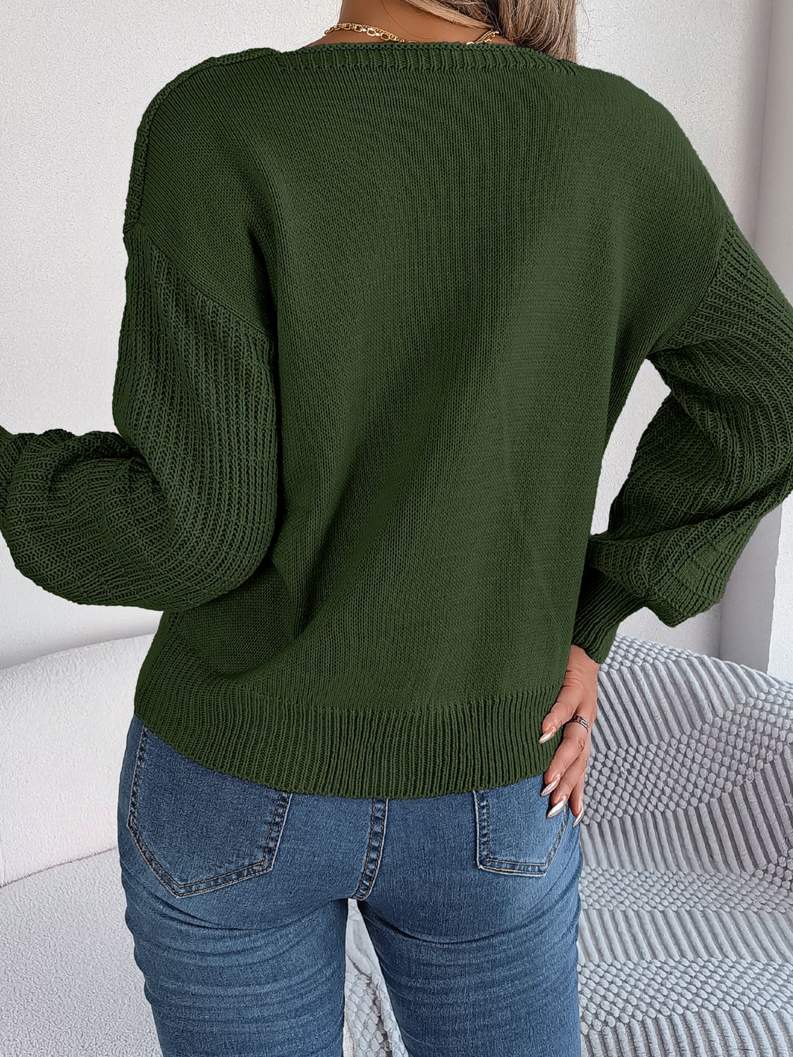 Honeybee Mumford's Square Neck Mixed Knit Sweater