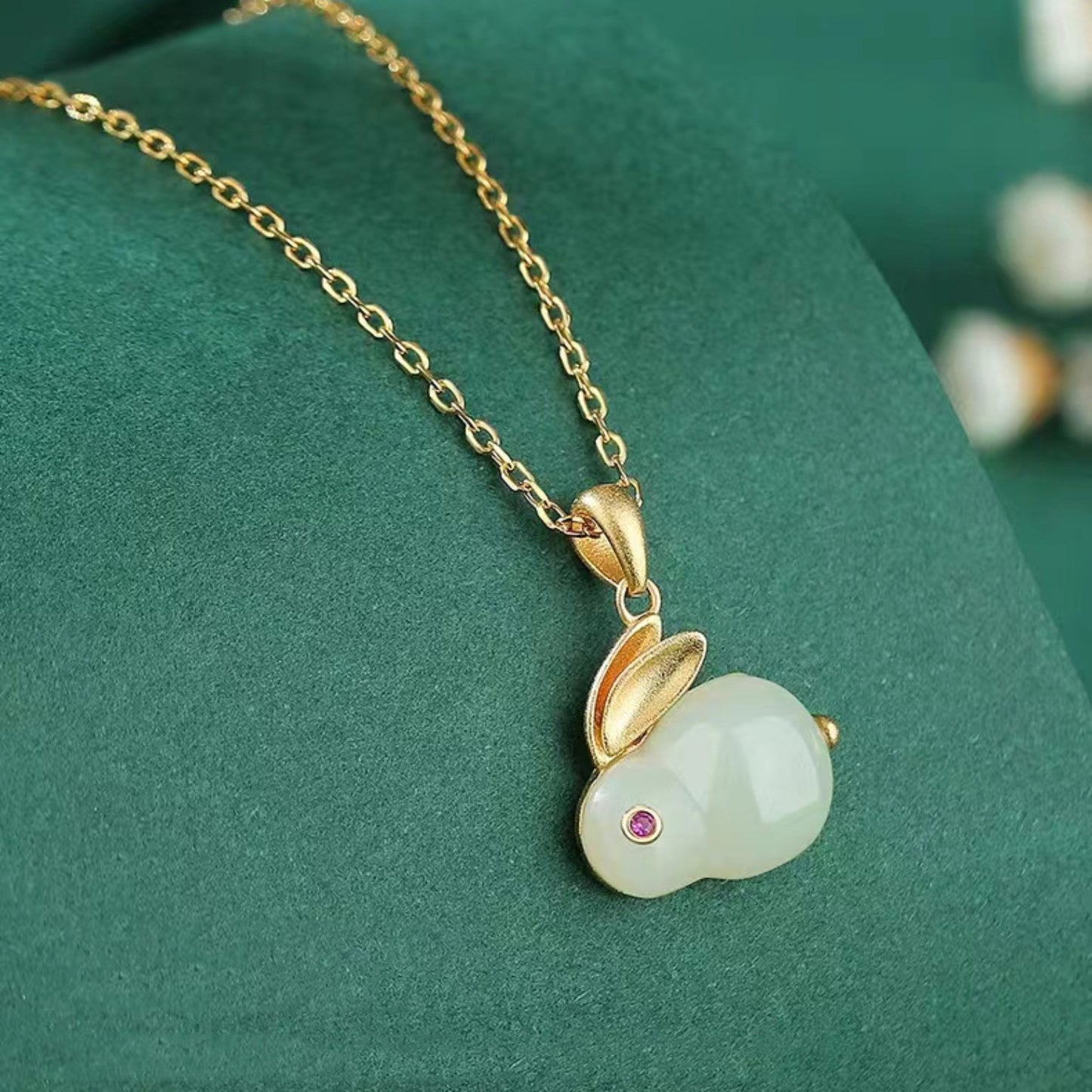 Honeybee Mumford's Natural Stone Gold-Plated Rabbit Pendant Necklace