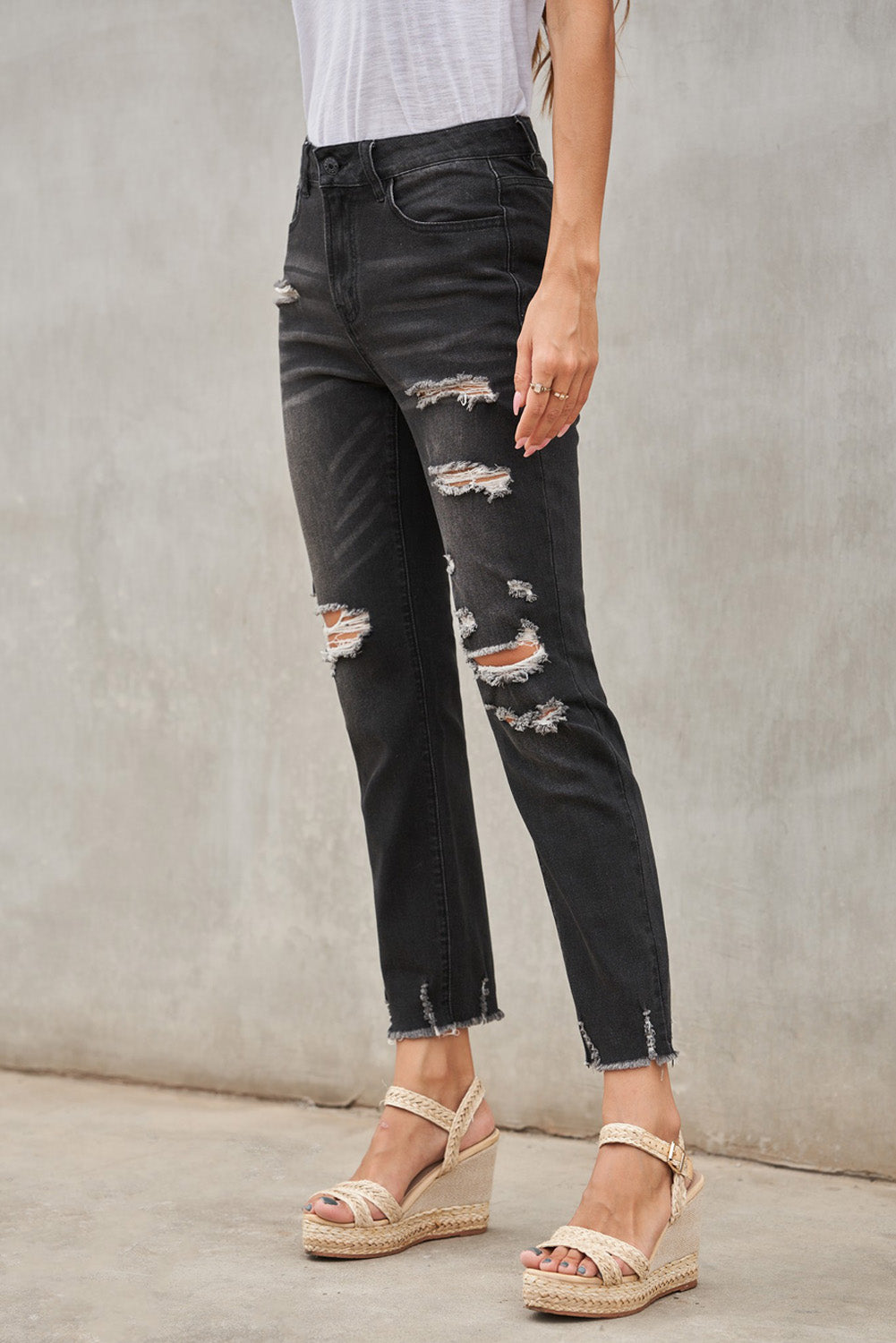 Honeybee Mumford's Black Distressed Boyfriend Denim Pants