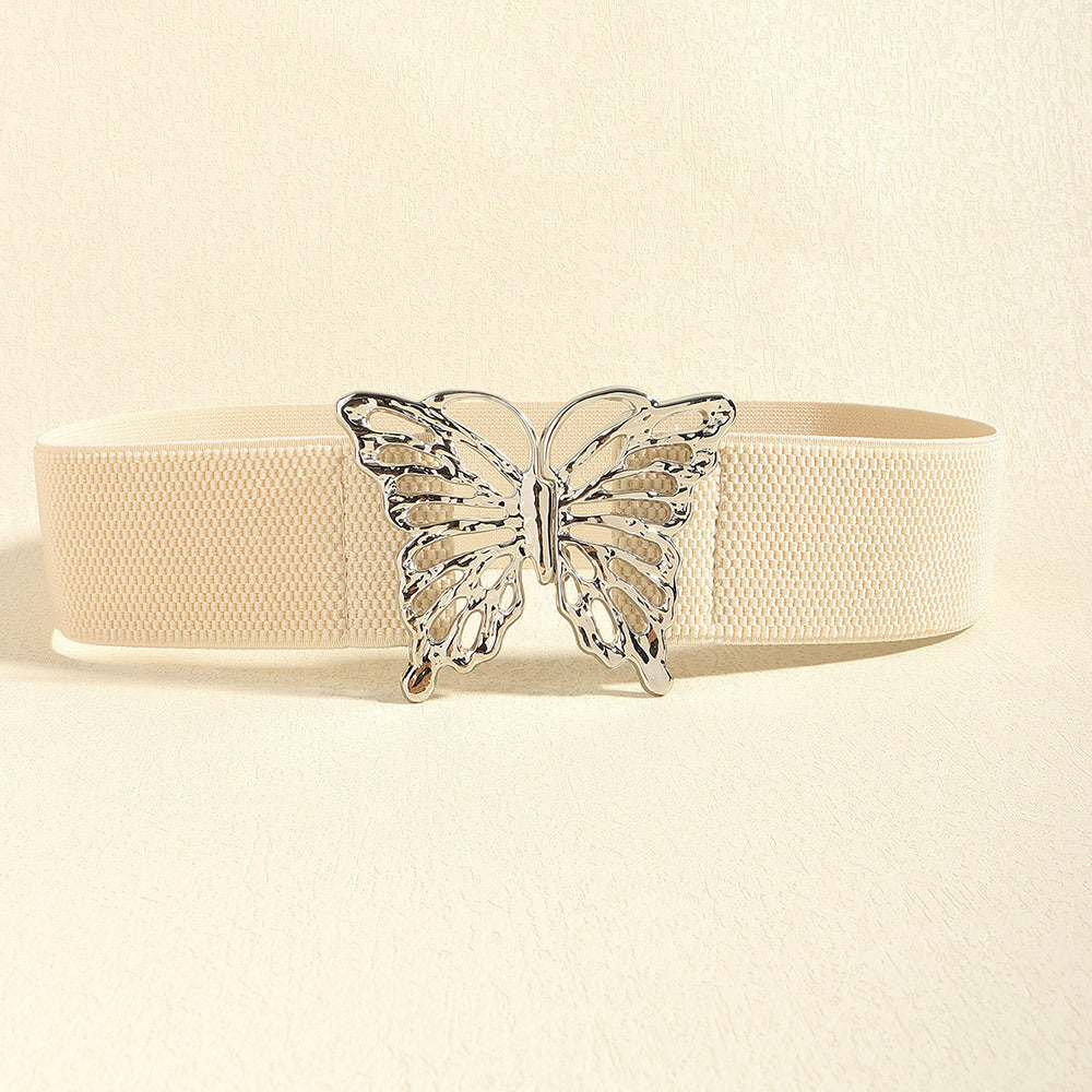 Honeybee Mumford's Butterfly Buckle Elastic Belt in Pastel Yellow, Black, Leopard