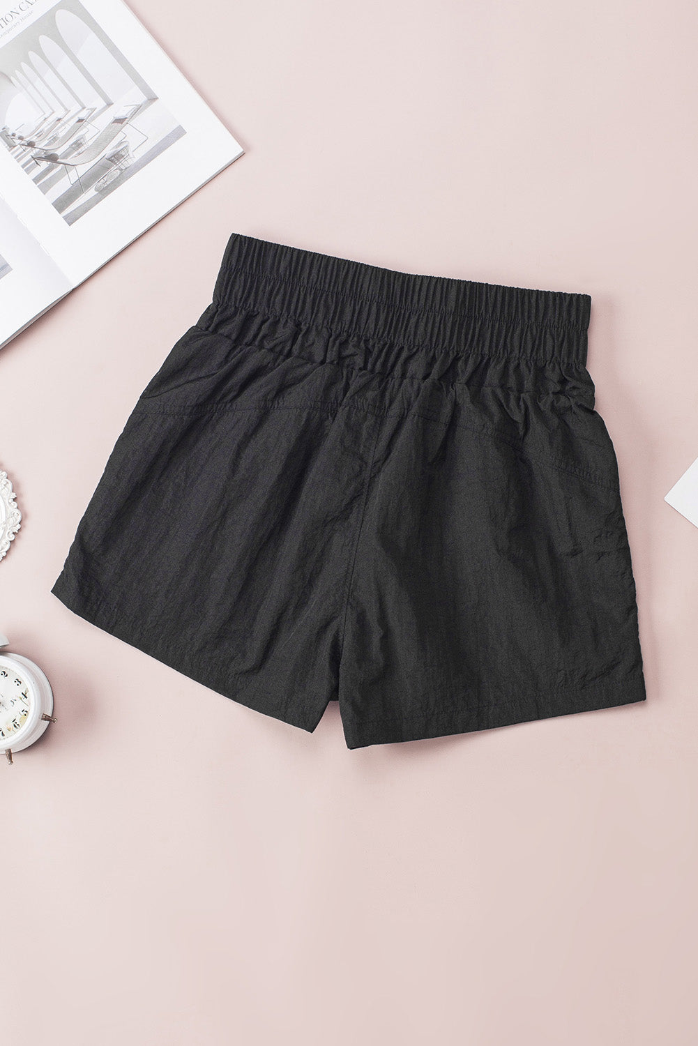 Honeybee Mumford's Black Elastic High Waist Side Pockets Shorts