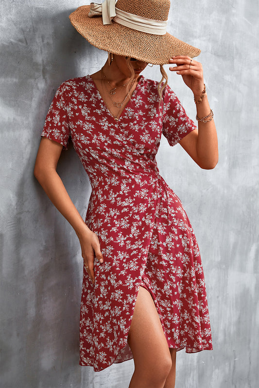 Honeybee Mumford's Floral Surplice Neck Flutter Sleeve Dress