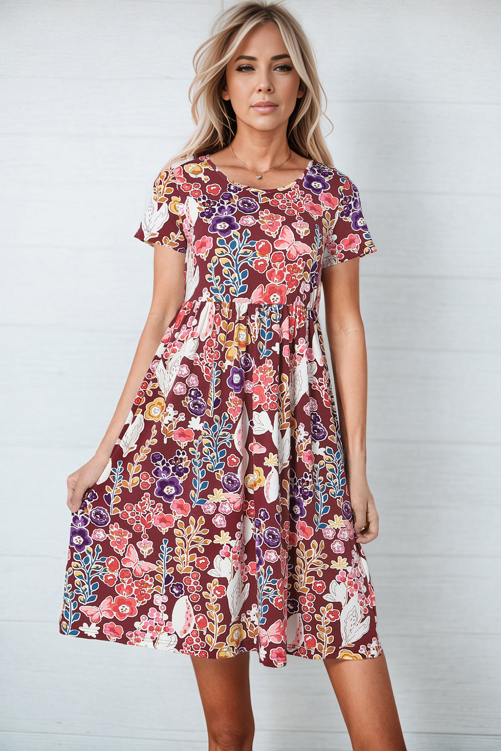 Honeybee Mumford's Floral Round Neck Short Sleeve Dress