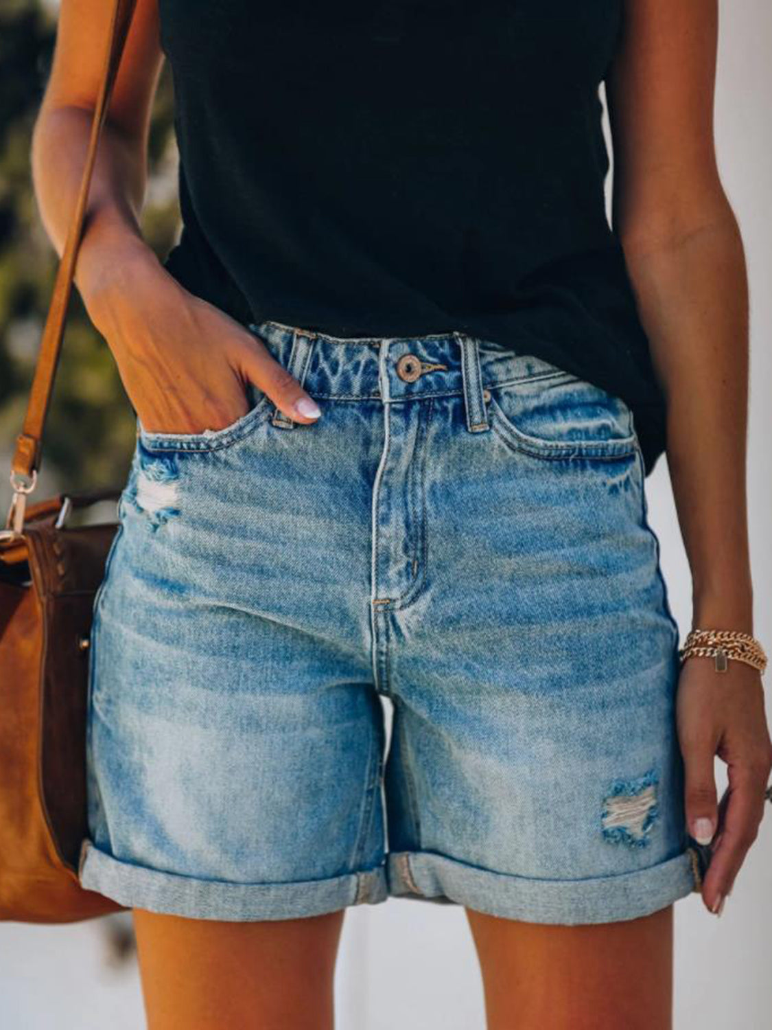 Honeybee Mumford's Distressed Denim Shorts with Pockets