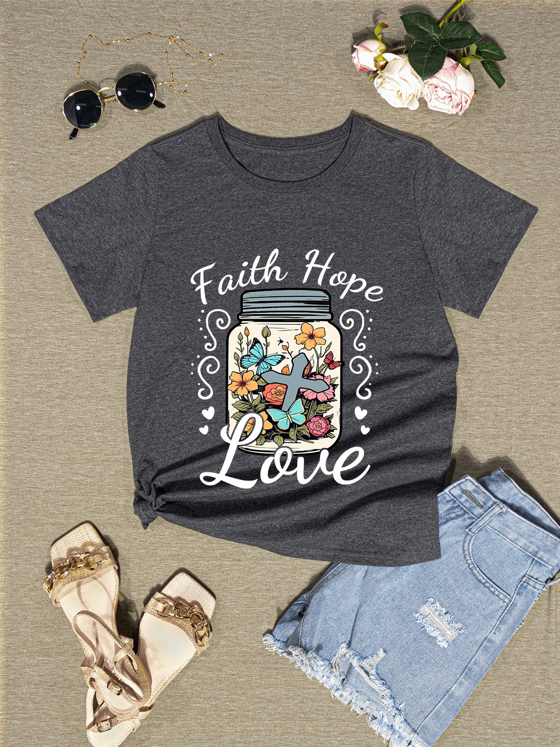 Honeybee Mumford's FAITH HOPE LOVE Round Neck T-Shirt