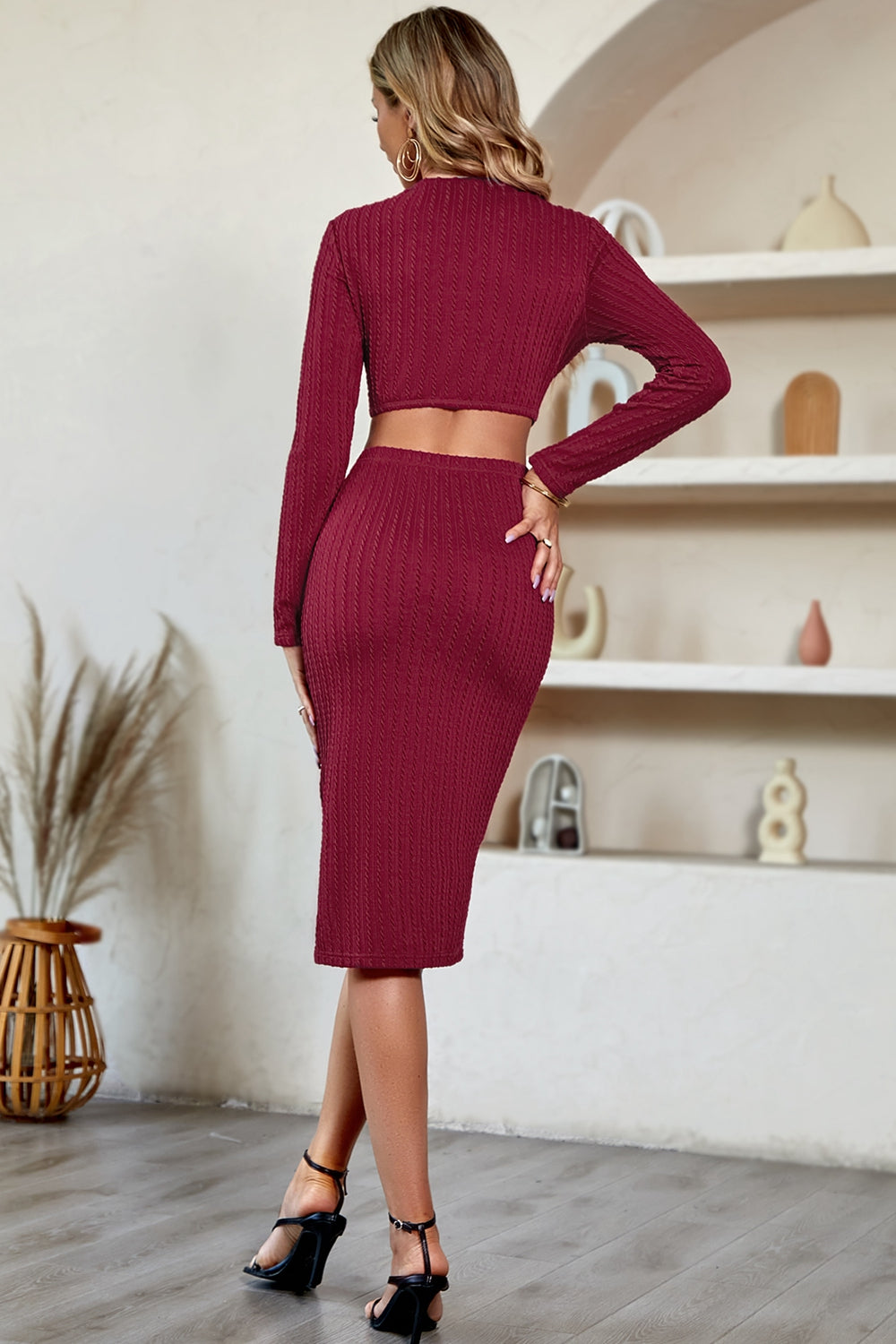 Honeybee Mumford's Cutout Crisscross Round Neck Long Sleeve Dress