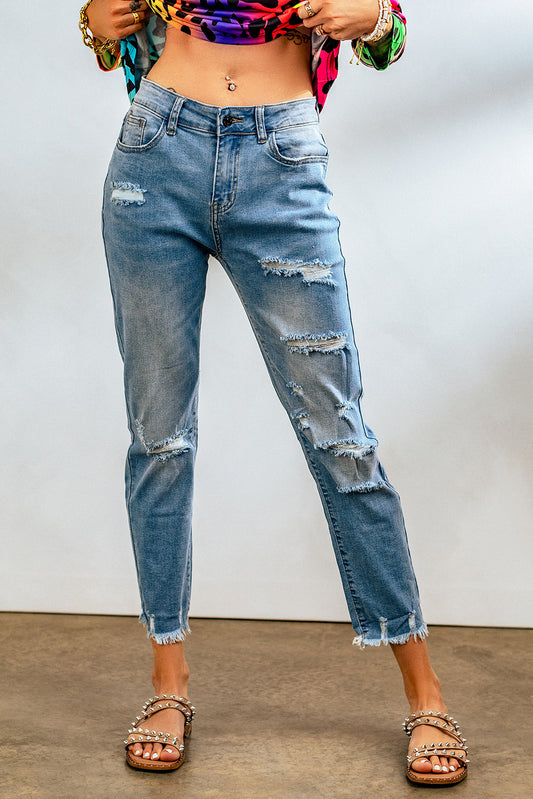 Honeybee Mumford's Light Blue Distressed Boyfriend Denim Pants