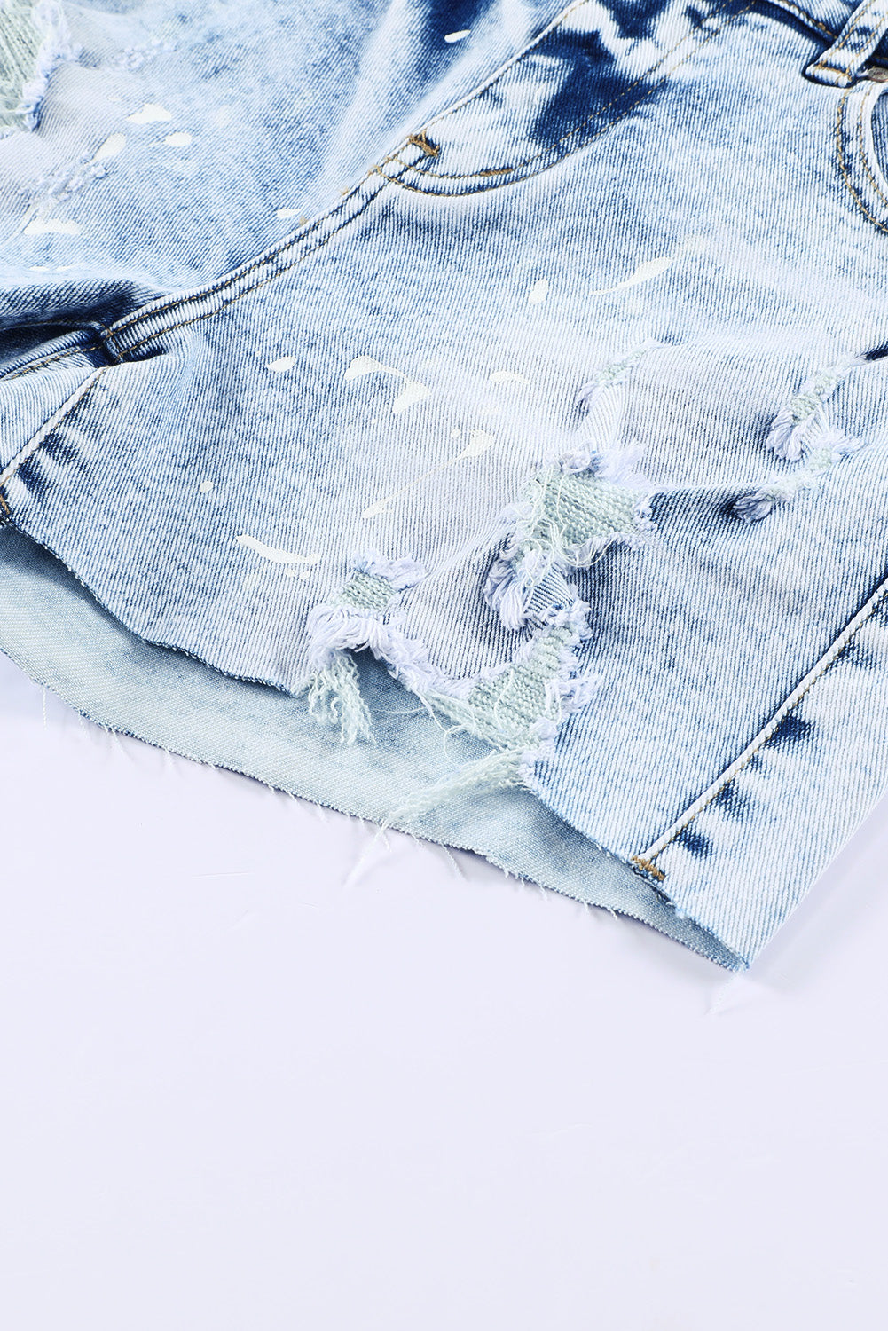 Honeybee Mumford's Sky Blue Distressed Bleached Denim Shorts