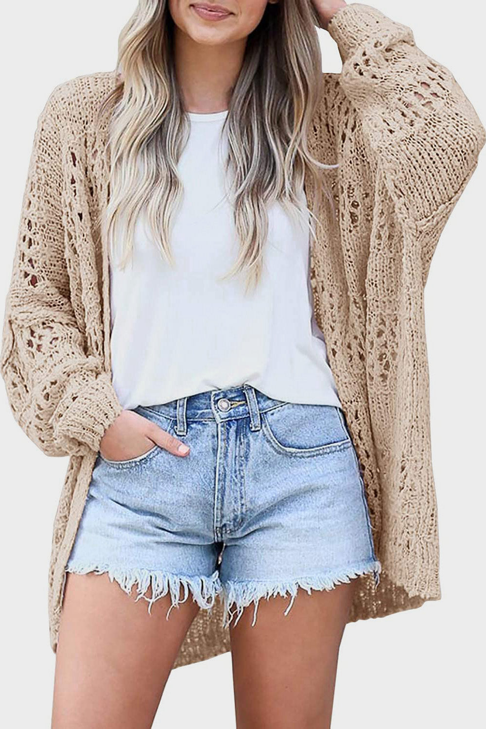 Honeybee Mumford's Openwork Open Front Long Sleeve Cardigan