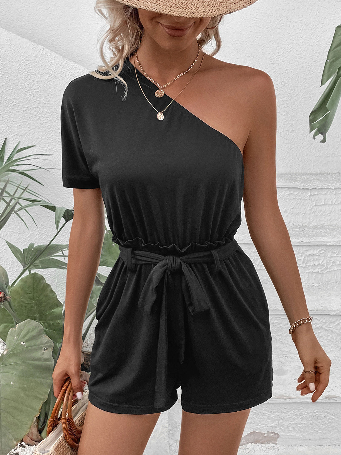 Honeybee Mumford's Single Shoulder Tie Waist Romper