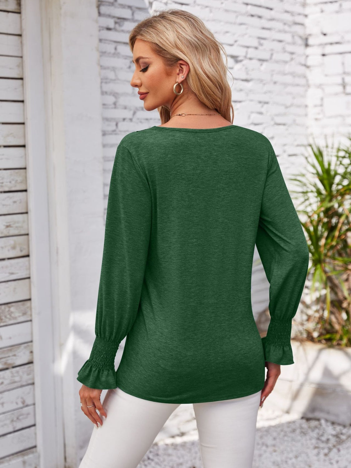 Honeybee Mumford's Smocked V-Neck Long Sleeve Blouse