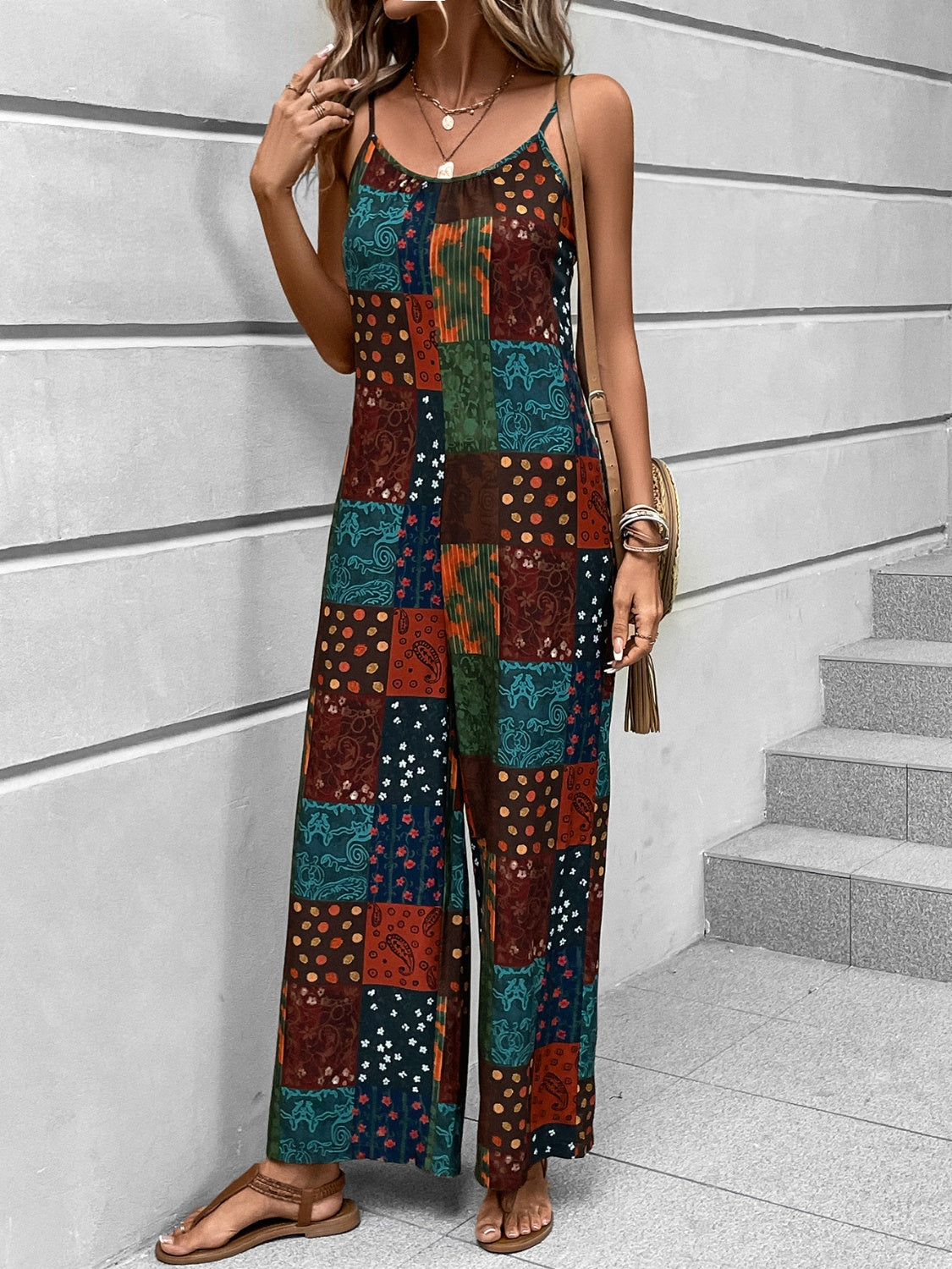 Honeybee Mumford's Printed Scoop Neck Spaghetti Strap Jumpsuit