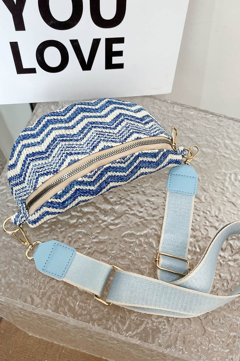 honeybee Mumford's Chevron Straw Sling Bag