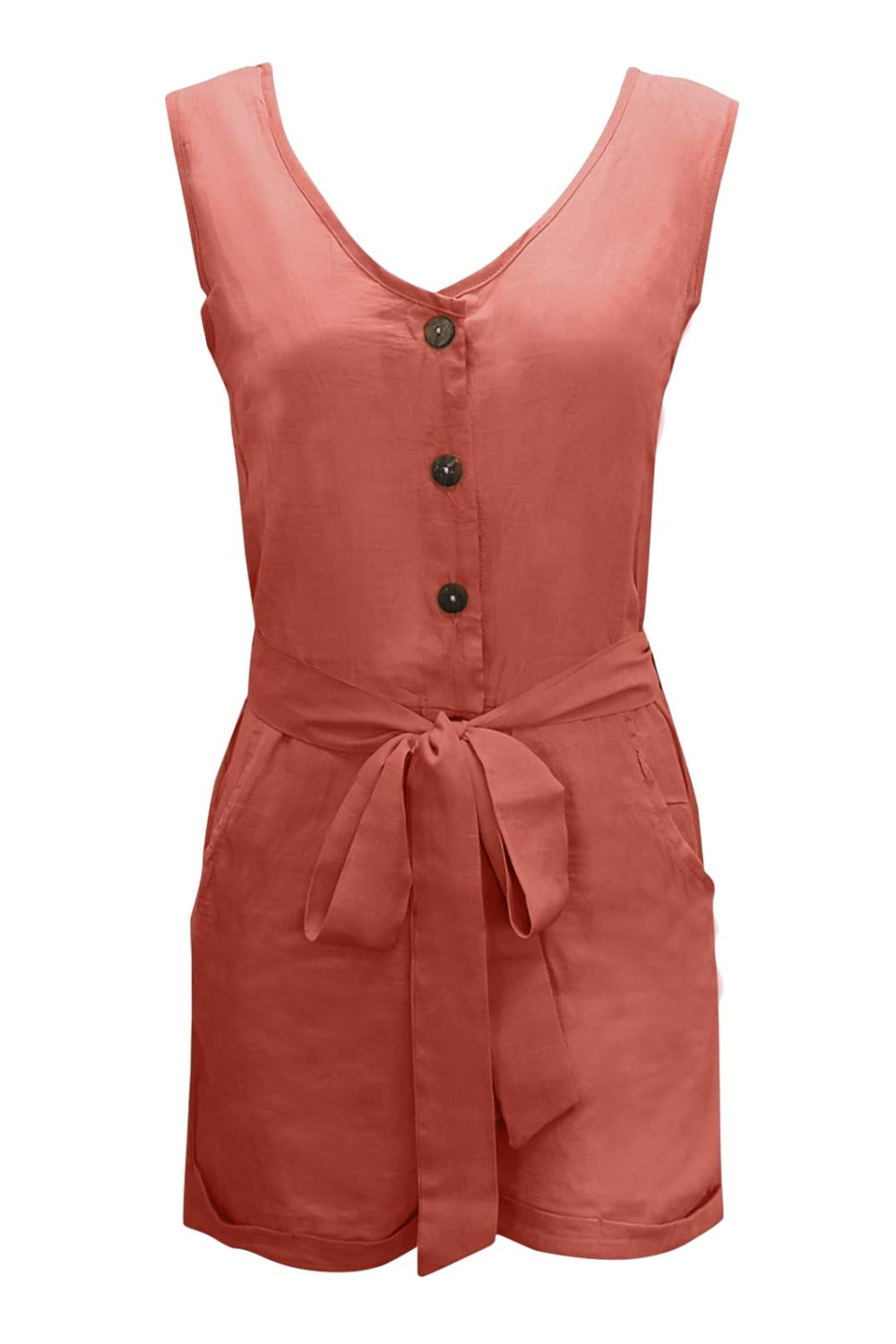 Honeybee Mumford's Full Size Tied V-Neck Sleeveless Romper with Pockets