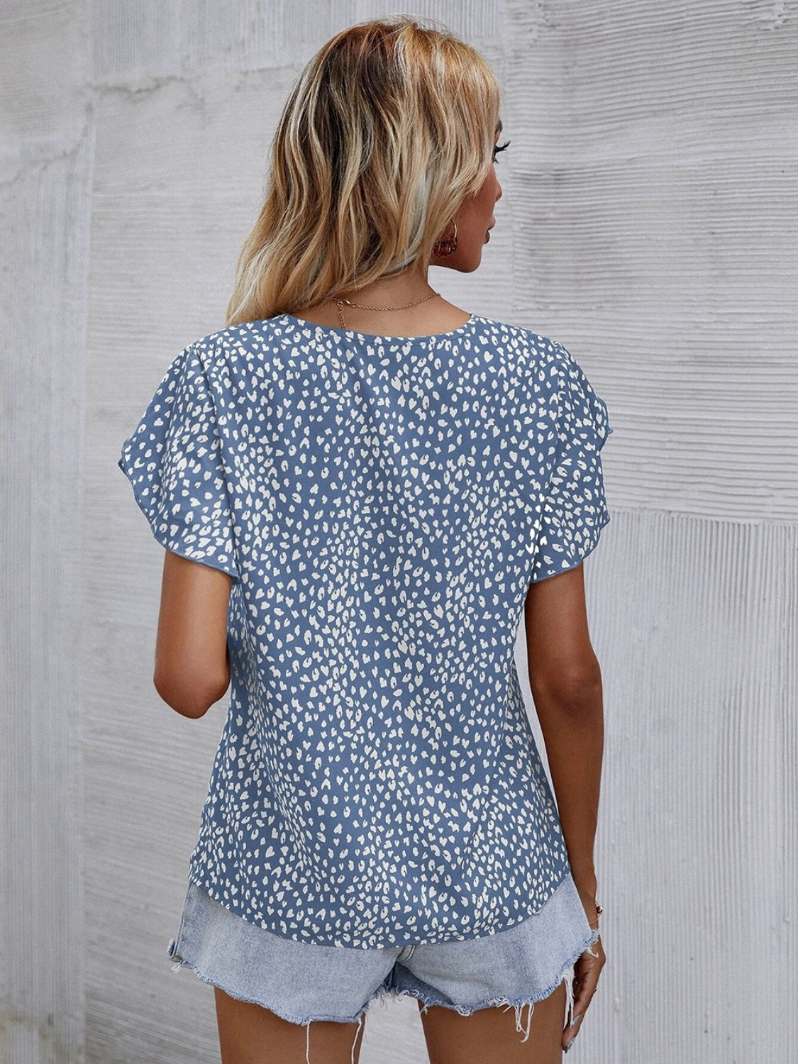 Honeybee Mumford's Printed V-Neck Petal Sleeve Blouse