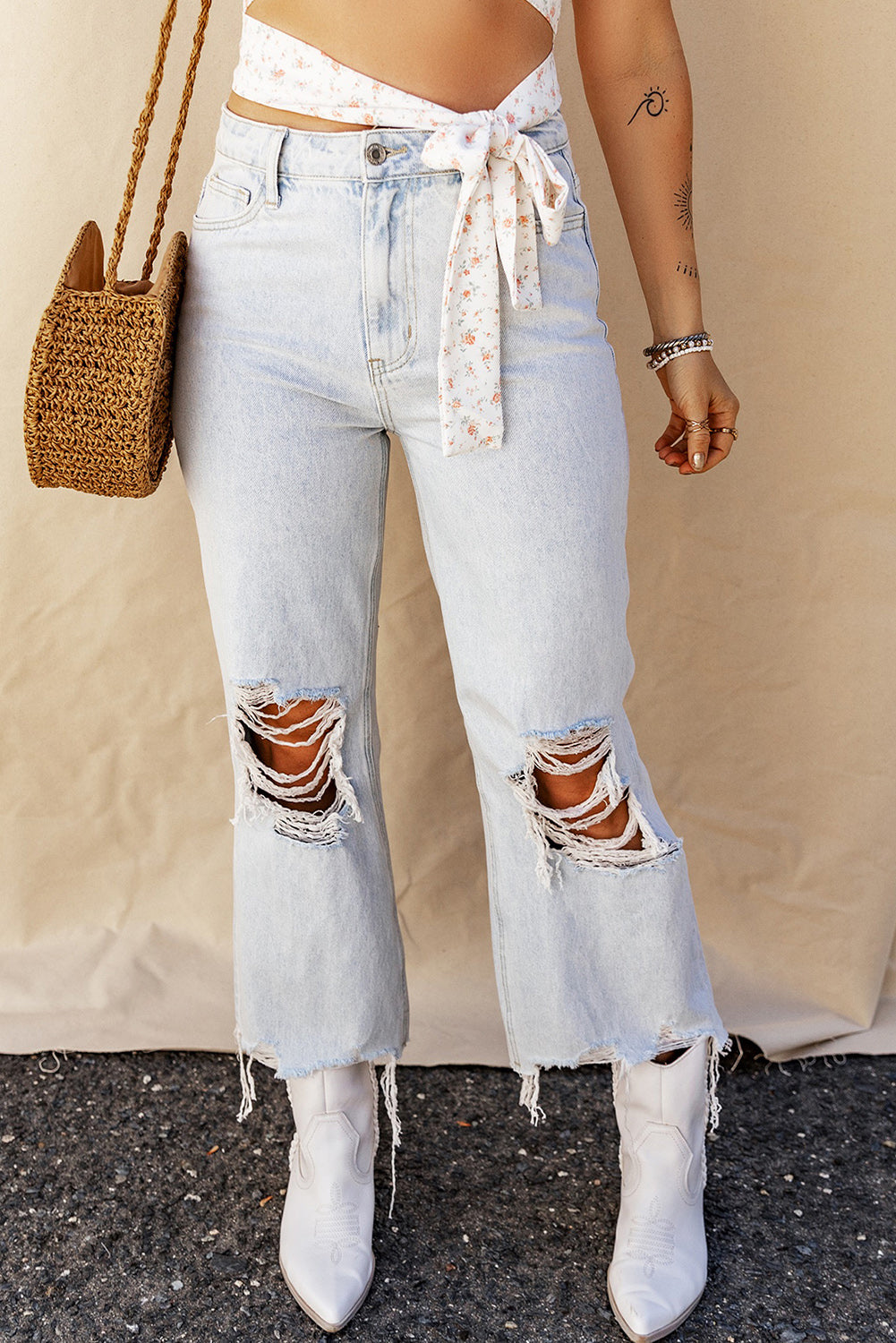 Honeybee Mumford's Distressed Raw Hem Jeans with Pockets