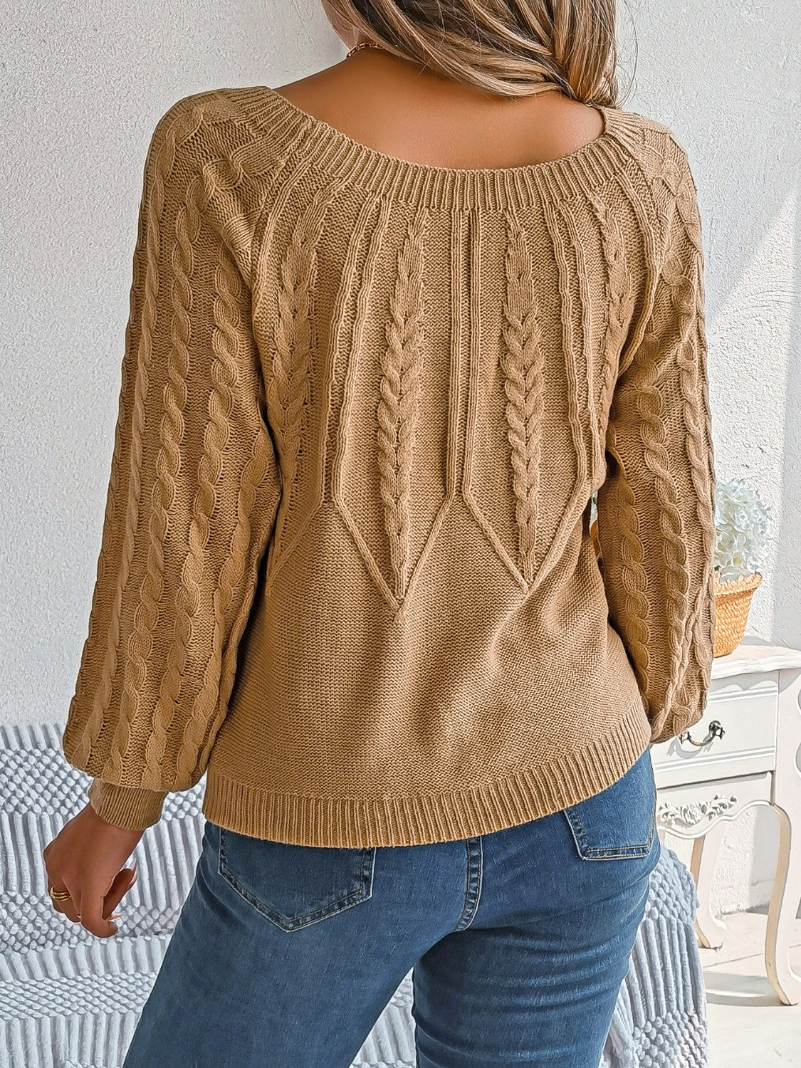 Honeybee Mumford's Cable-Knit Round Neck Long Sleeve Sweater