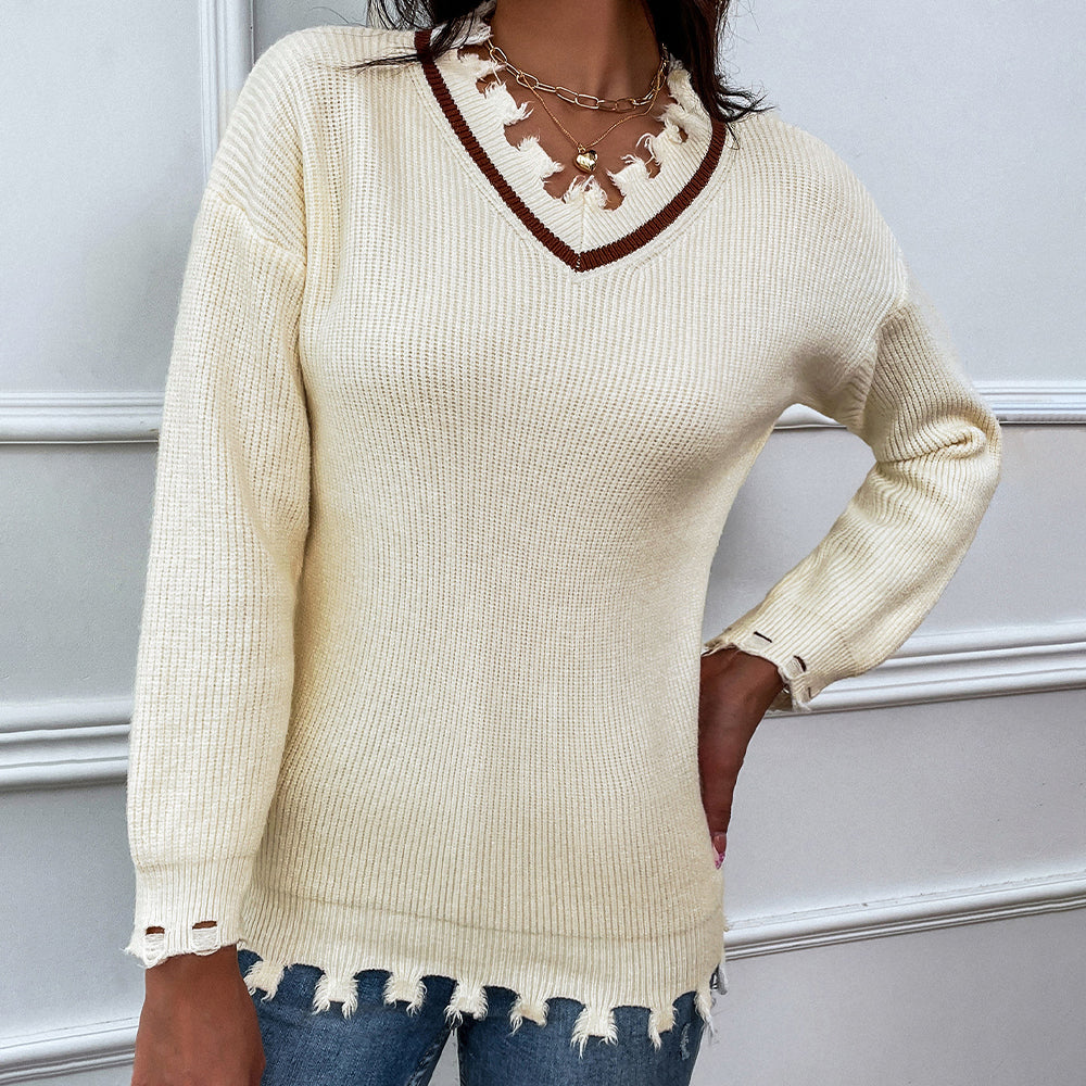 Honeybee Mumford's Frayed Detail V-Neck Sweater