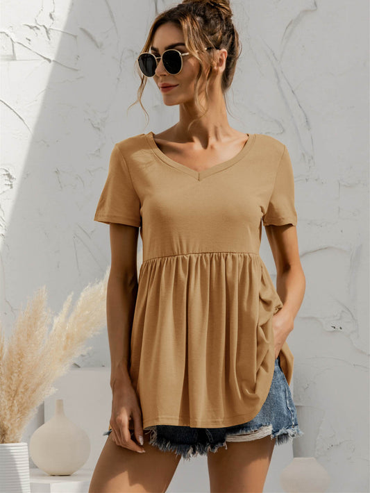 Honeybee Mumford's V-Neck Short Sleeve Babydoll Top