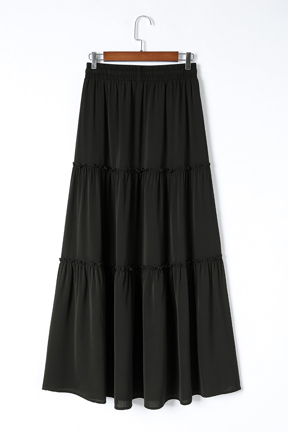 Honeybee Mumford's Black Frill Tiered Drawstring Waist Maxi Skirt