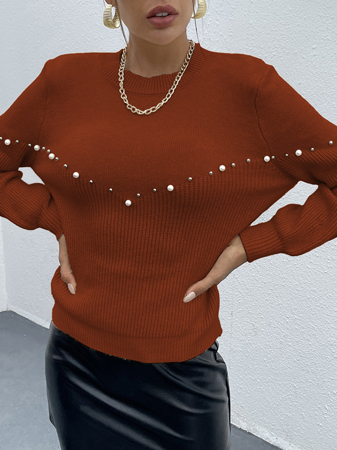 Honeybee Mumford's Pearl Detail Round Neck Sweater