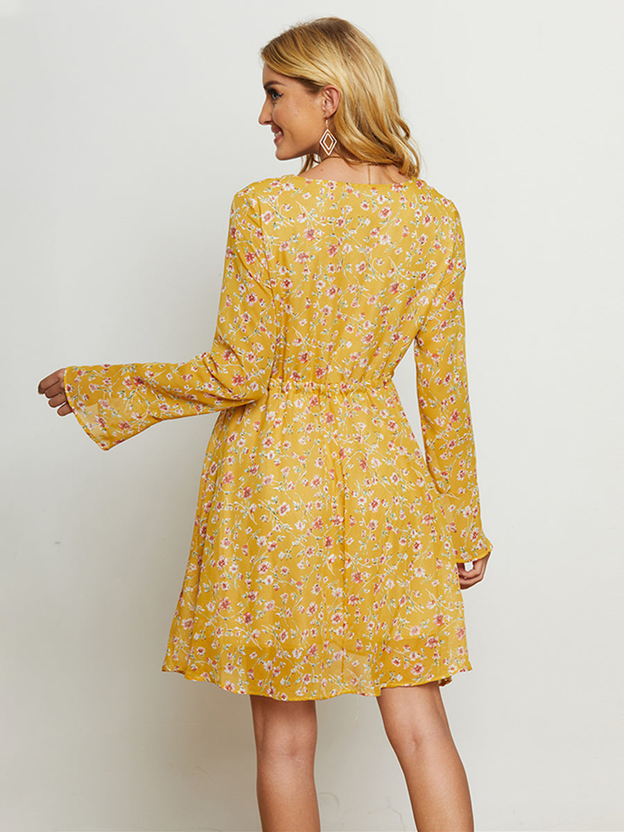 Honeybee Mumford's Floral Drawstring Waist V-Neck Dress