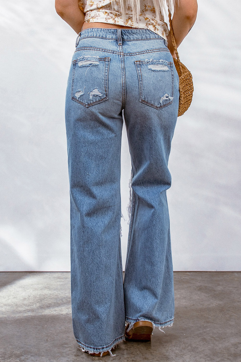 Honeybee Mumford's Sky Blue Destroyed Open Knee Wide Leg Jeans