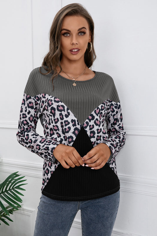 Honeybee Mumford's Leopard Patch Color Block Ribbed Top