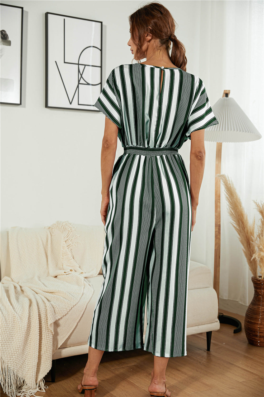 Honeybee Mumford's Striped V Neck Wide Leg Jumpsuit