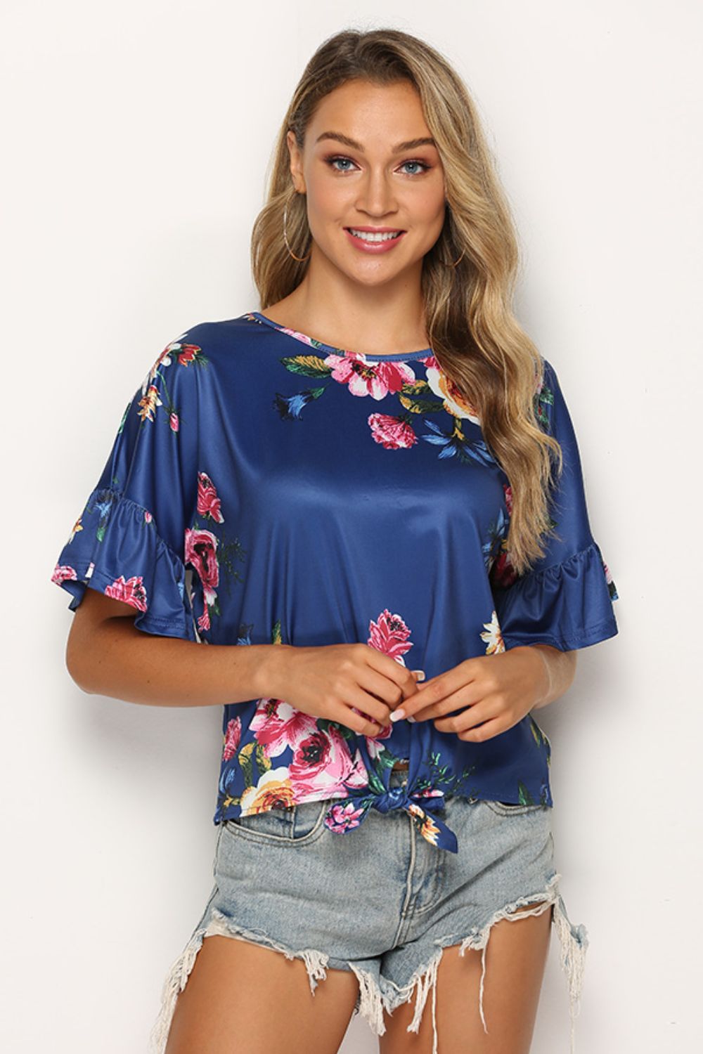 Honeybee Mumford's Floral Tie Hem Flounce Sleeve Top